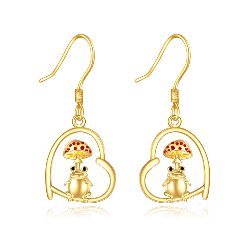 10K Gold Frog Drop Earrings-1