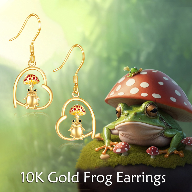 10K Gold Frog Drop Earrings-6