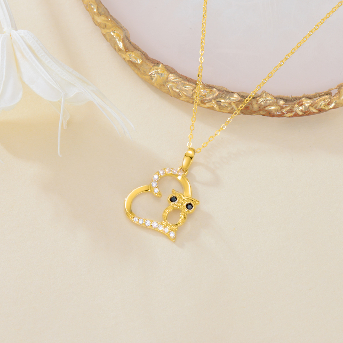 10K Gold Cubic Zirconia Frog & Heart Necklace for Women-3