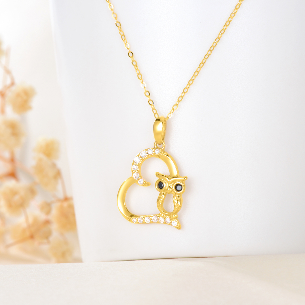 10K Gold Cubic Zirconia Frog & Heart Necklace for Women-4