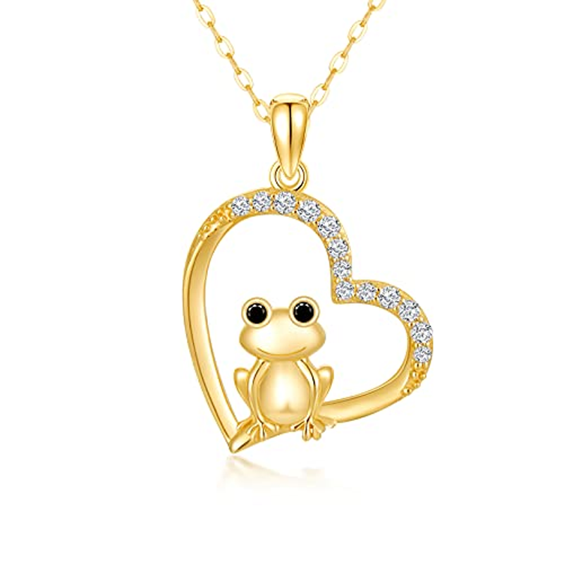 Halskette mit Frosch-Herz-Anhänger aus 14 Karat Gold mit Zirkonia-1