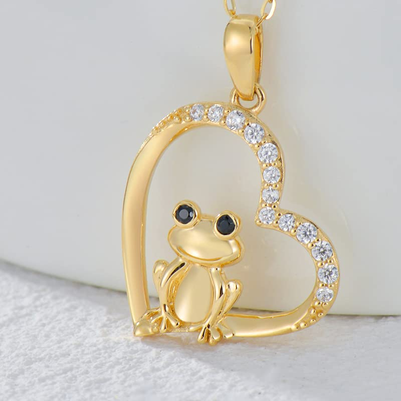 Halskette mit Frosch-Herz-Anhänger aus 14 Karat Gold mit Zirkonia-3