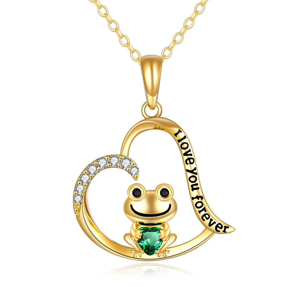10K Gold Cubic Zirconia Frog & Heart Pendant Necklace-1