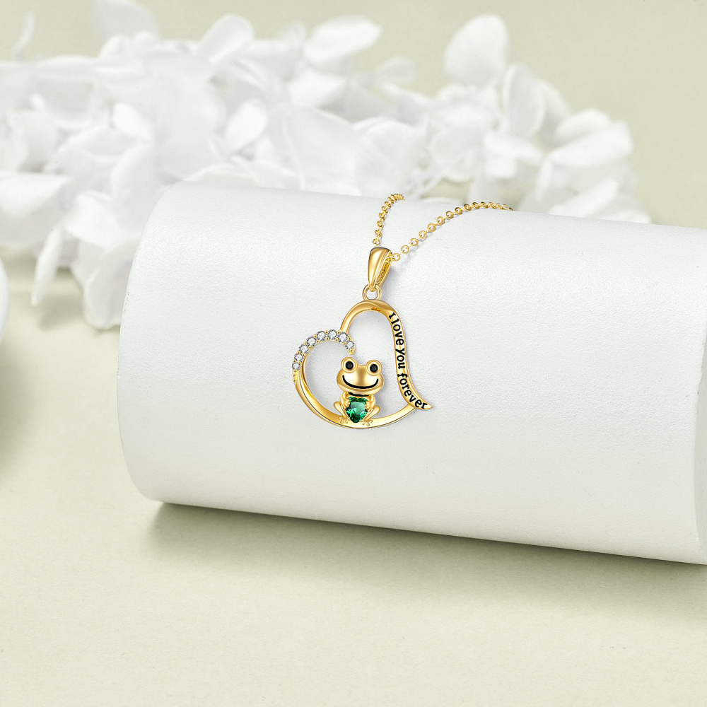 10K Gold Cubic Zirconia Frog & Heart Pendant Necklace-3