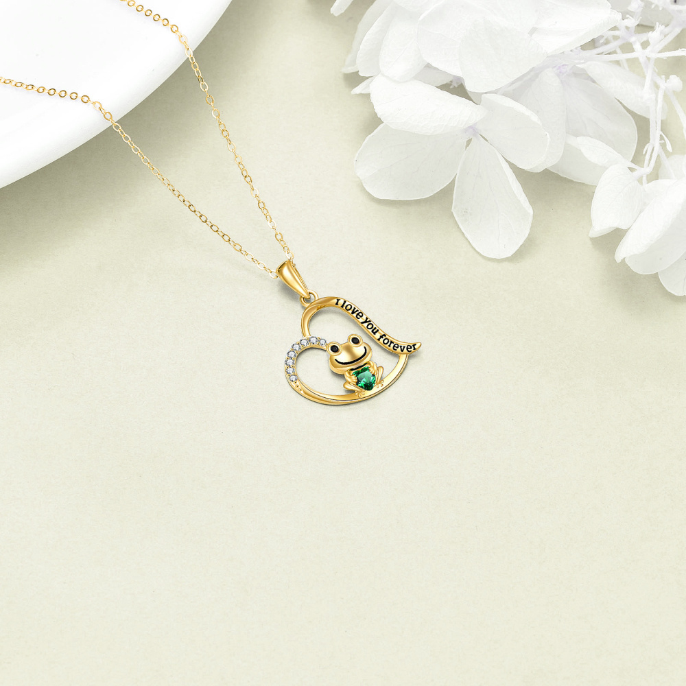 10K Gold Cubic Zirconia Frog & Heart Pendant Necklace-4
