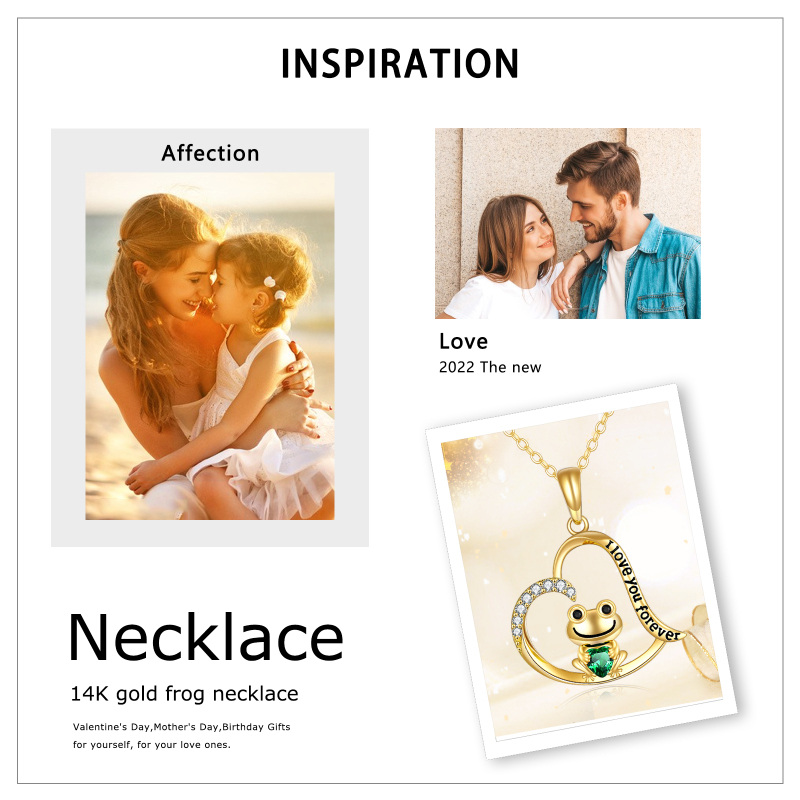 10K witgouden ketting met kubieke zirkonia en kikker- en harthanger-5