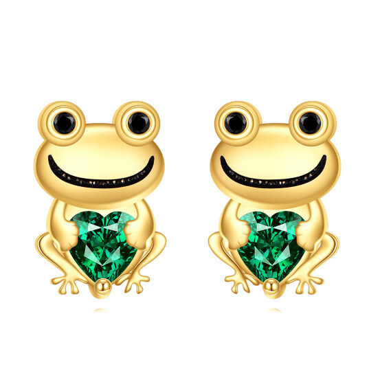 Ohrstecker Frosch aus 14 Karat Gold mit Zirkonia