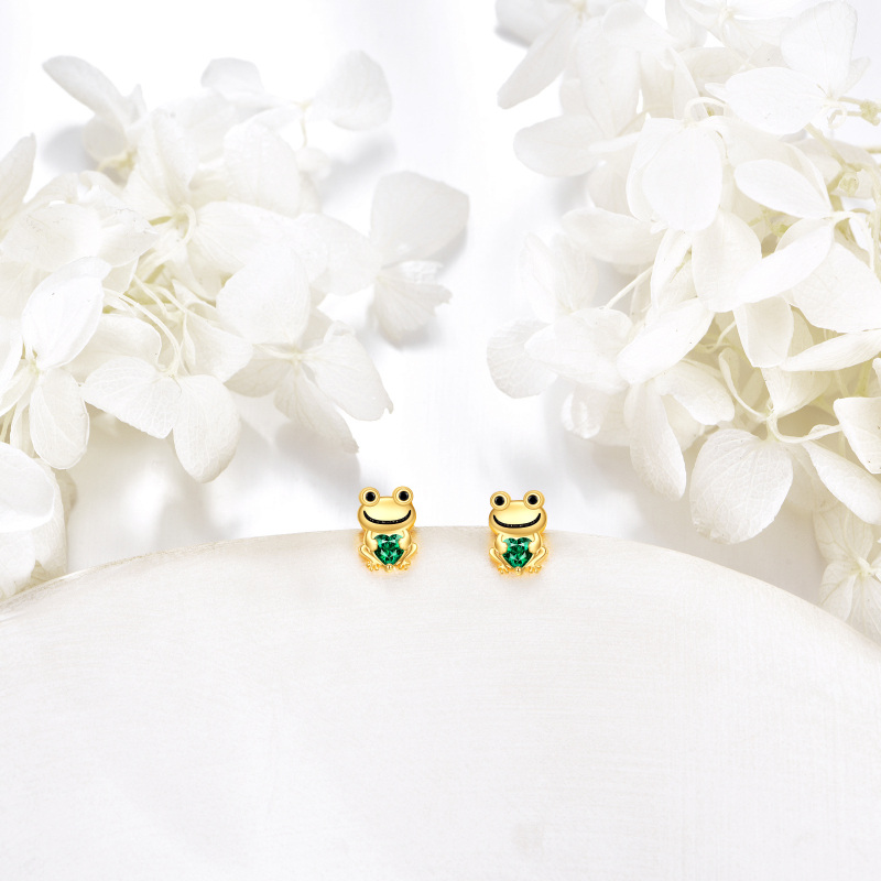 10K Gold Cubic Zirconia Frog Stud Earrings-3
