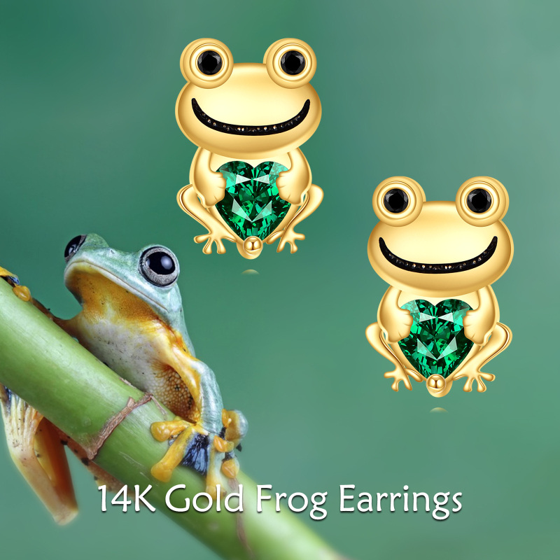 10K Gold Cubic Zirconia Frog Stud Earrings-6