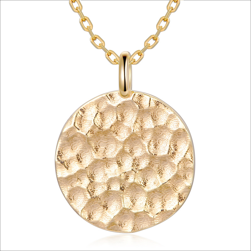 10K Gold Full Moon Open Circle Hammered Pendant Necklace-1