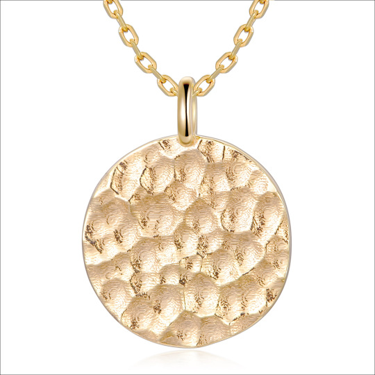 Collana con ciondolo martellato a cerchio aperto con luna piena in oro 14K