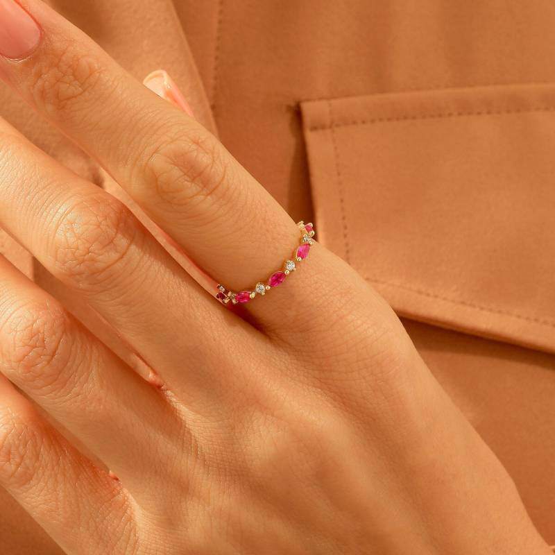 Bague de fiançailles en or 10 carats avec grenat et zircone cubique-4