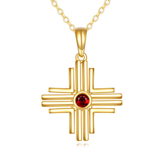 Halskette mit Kreuzanhänger aus 14 Karat Gold mit Granat
