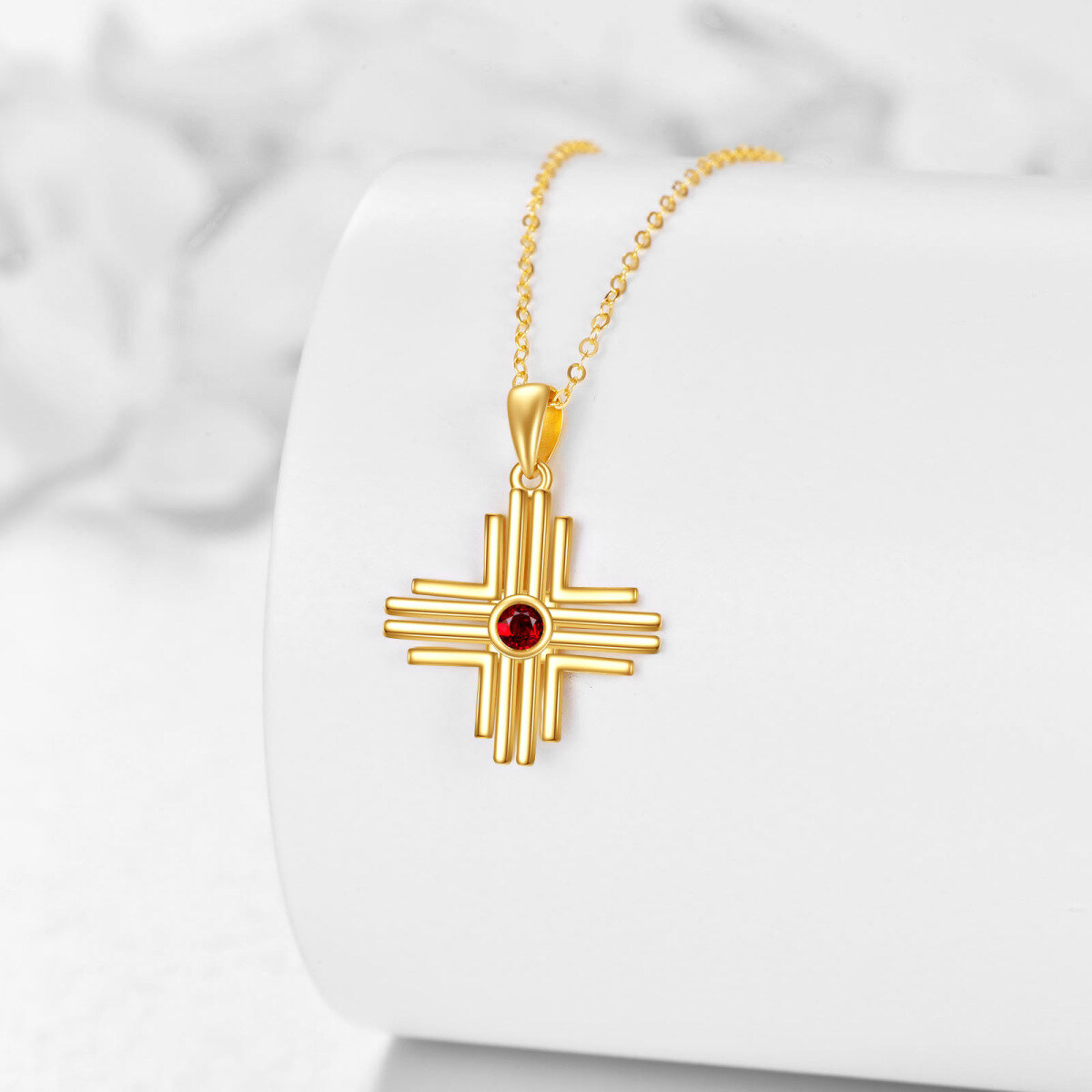 14K Gold Garnet Cross Pendant Necklace-3