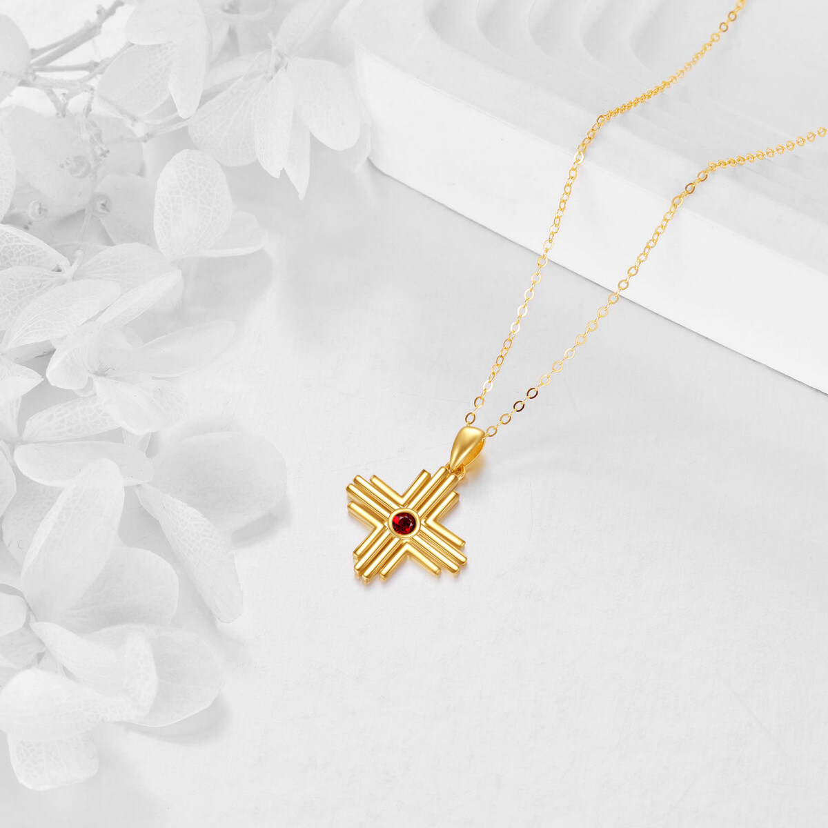 14K Gold Garnet Cross Pendant Necklace-4
