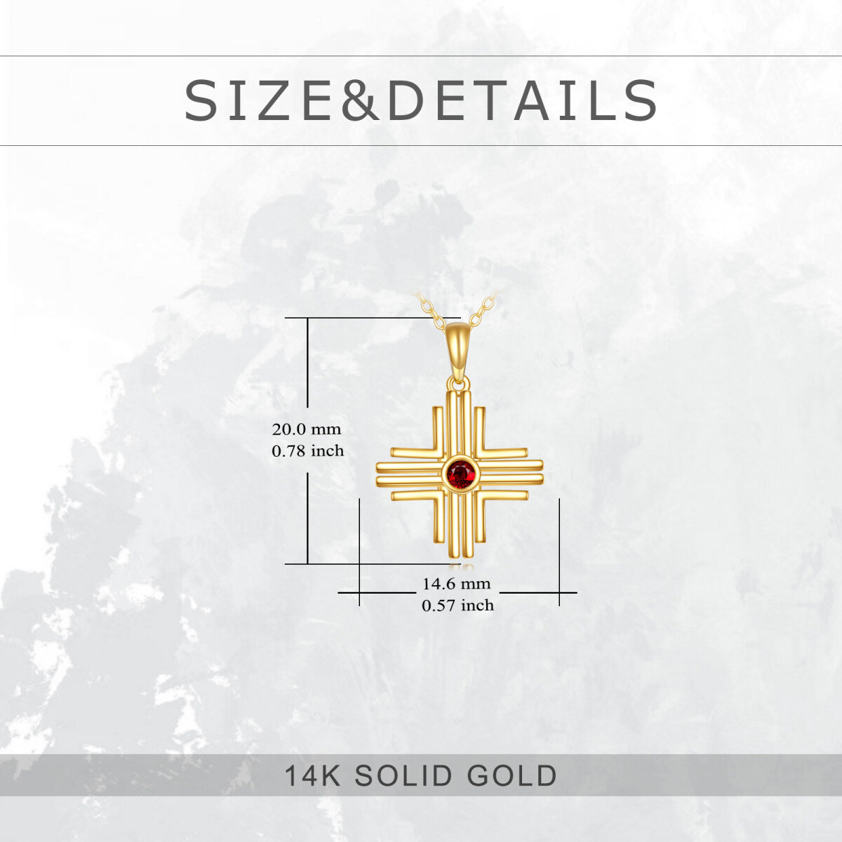 14K Gold Garnet Cross Pendant Necklace-5