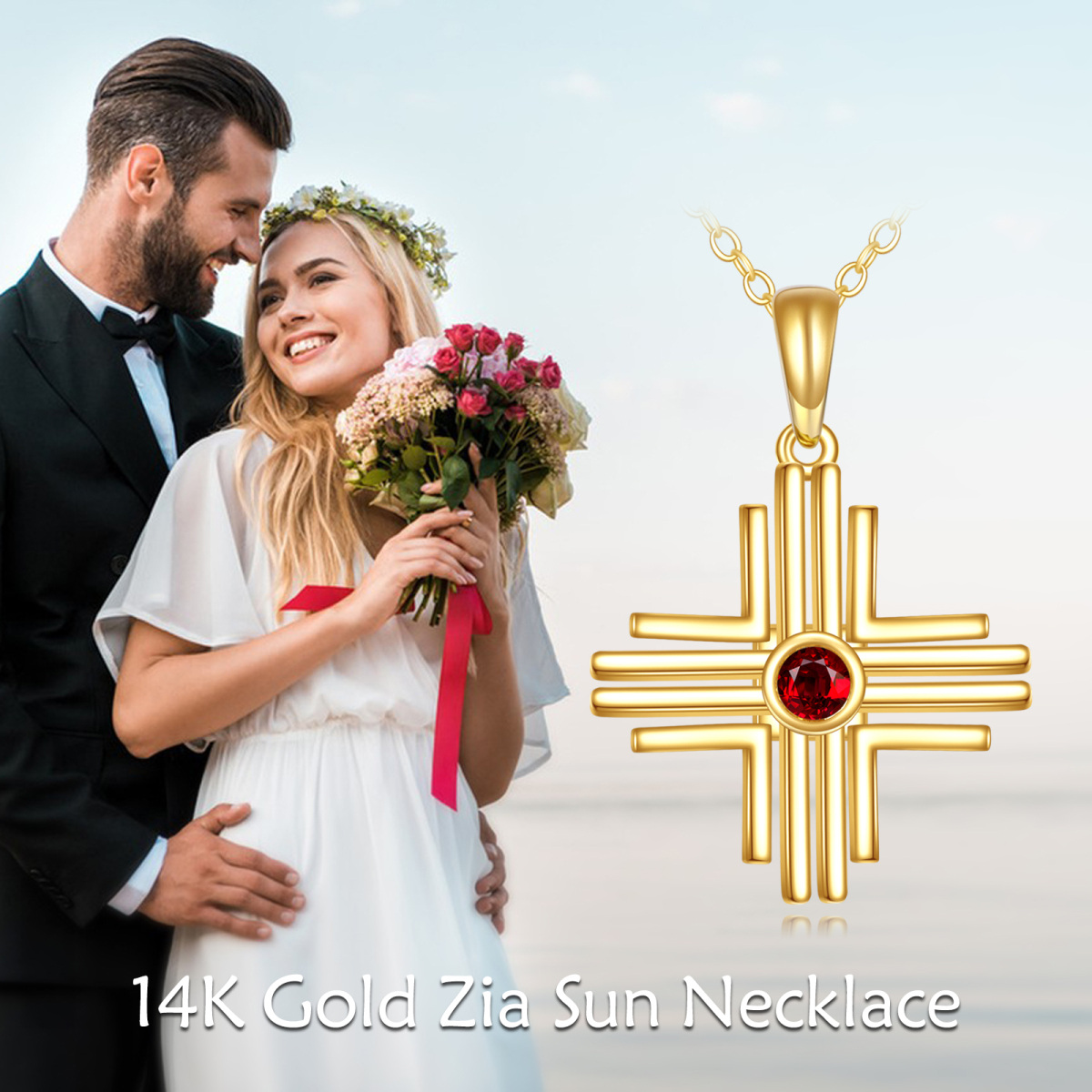 14K Gold Garnet Cross Pendant Necklace-6