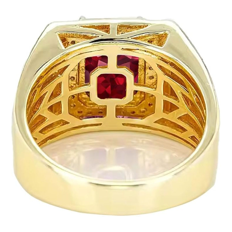 14K Gold Garnet with Diamonds Halo Emerald Cut Custom Engagement Ring for Men-3