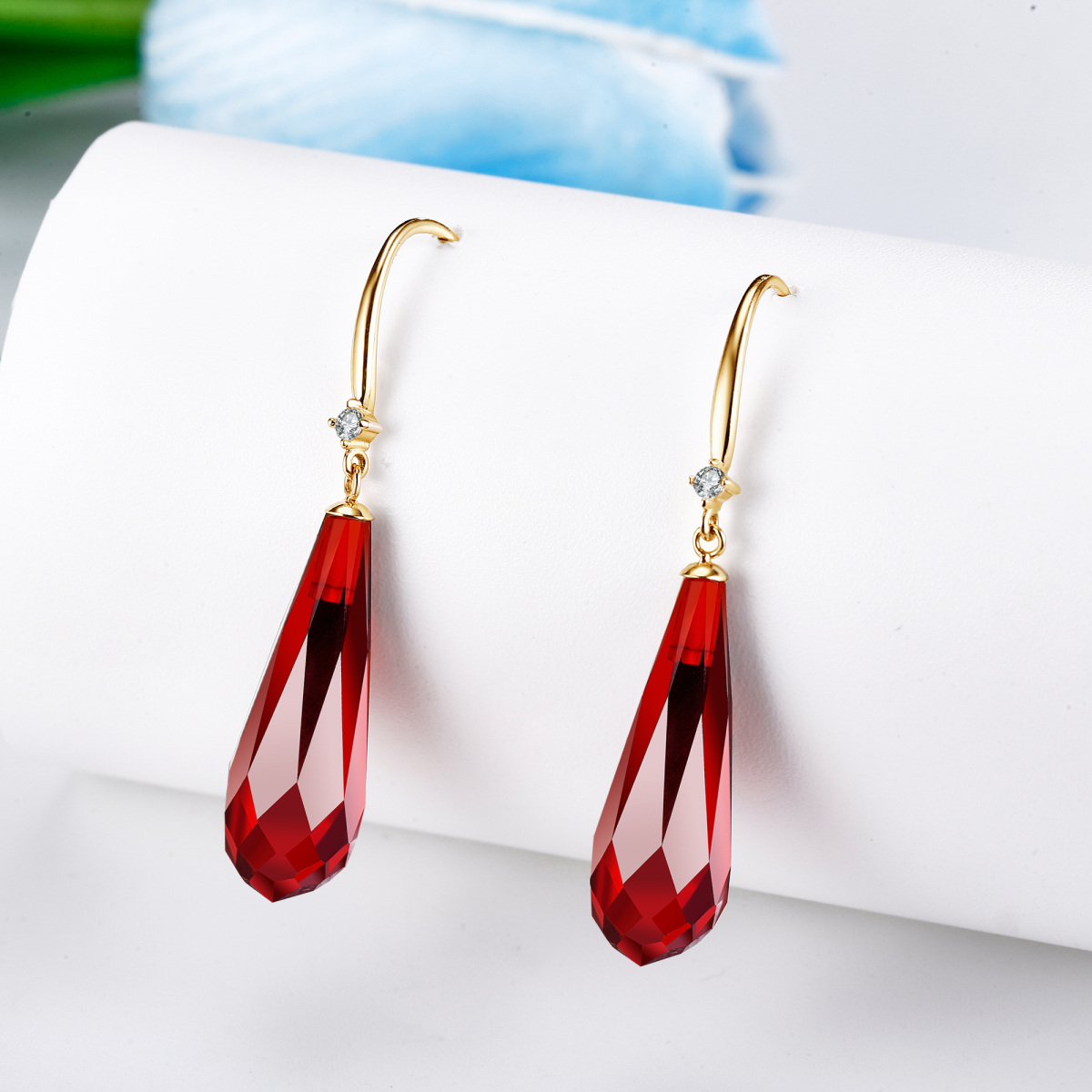 Pendientes colgantes de granate en oro de 14 quilates-5