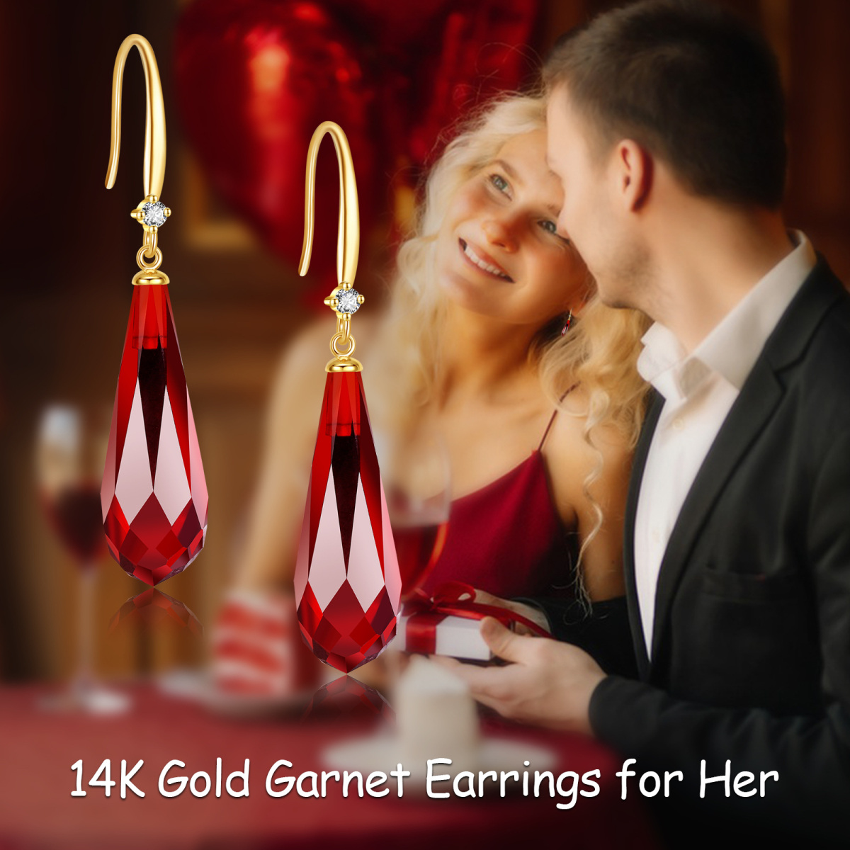 Pendientes colgantes de granate en oro de 14 quilates-7