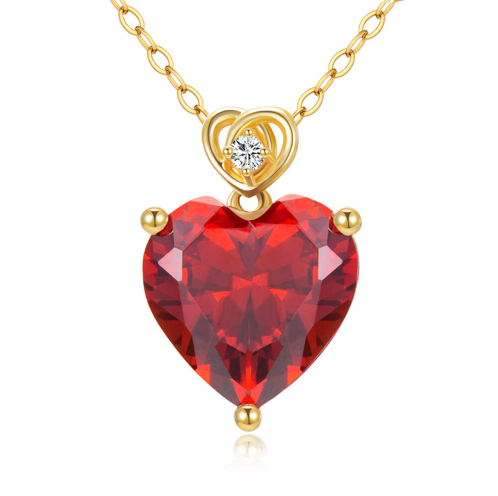 Collar Colgante Corazón Granate Oro 10K-1