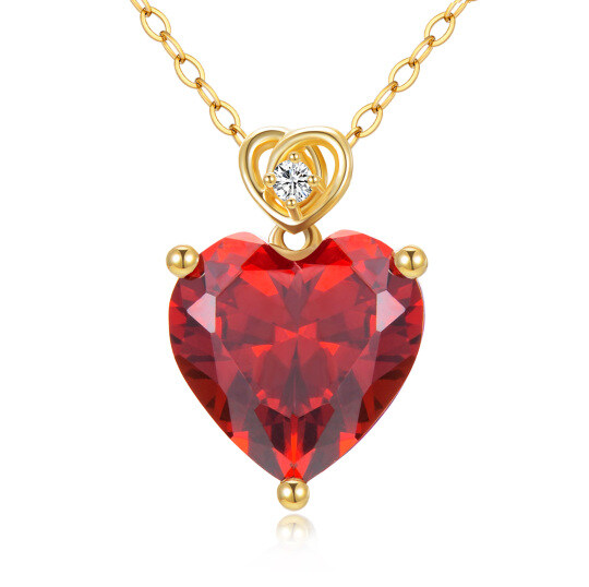 10K Gold Garnet Heart Pendant Necklace