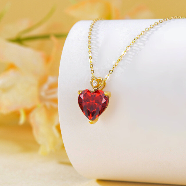 14K Gold Garnet Heart Pendant Necklace-3