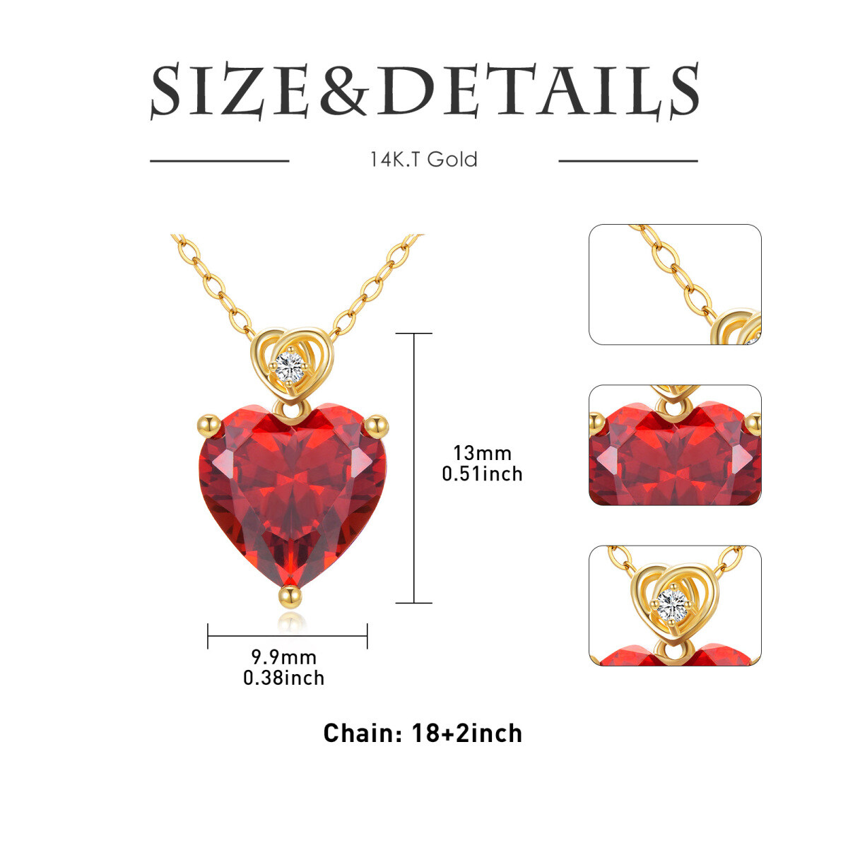 14K Gold Garnet Heart Pendant Necklace-6