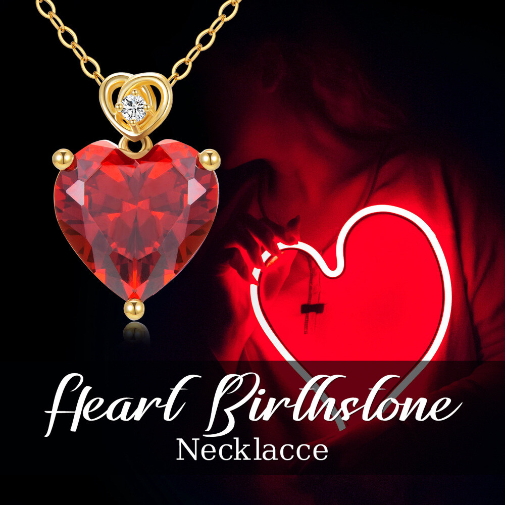 Collar Colgante Corazón Granate Oro 10K-6