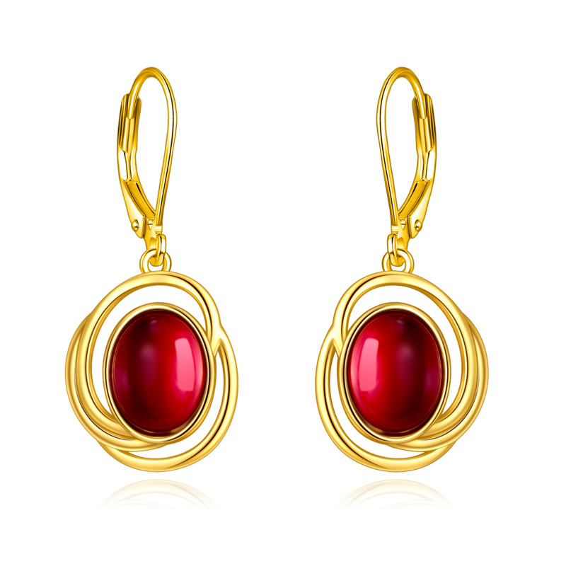 Sterling Silver with Yellow Gold Plated Garnet Lever-back Earrings-1