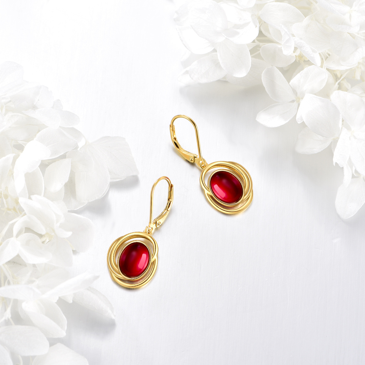 14K Gold Garnet Lever-back Earrings-4