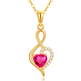 10K Gold Garnet Personalized Birthstone Heart Infinity Symbol Necklace for Women-10