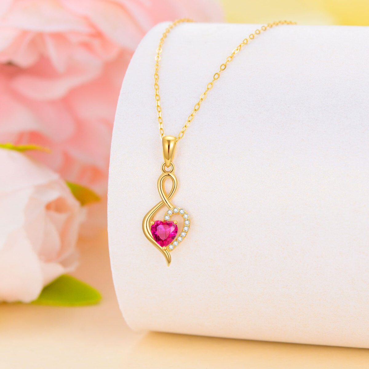 10K Gold Garnet Personalized Birthstone Heart Infinity Symbol Necklace for Women-4