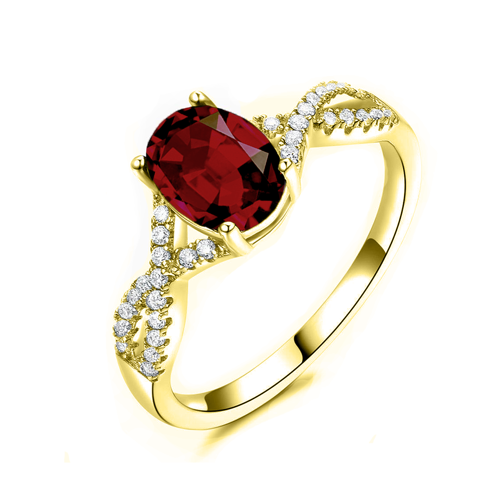 14K Gold Granat Ring mit Zirkonia-1