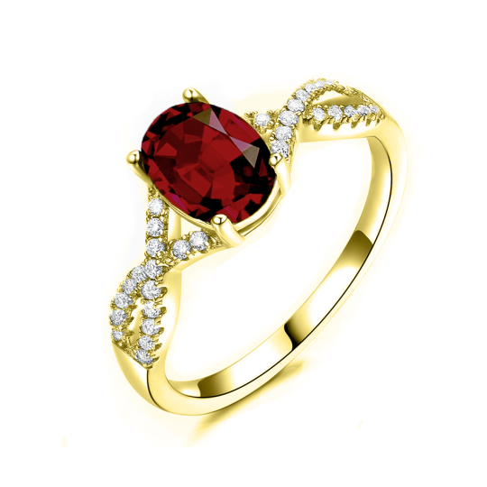 14K Gold Garnet Cubic Zirconia Ring