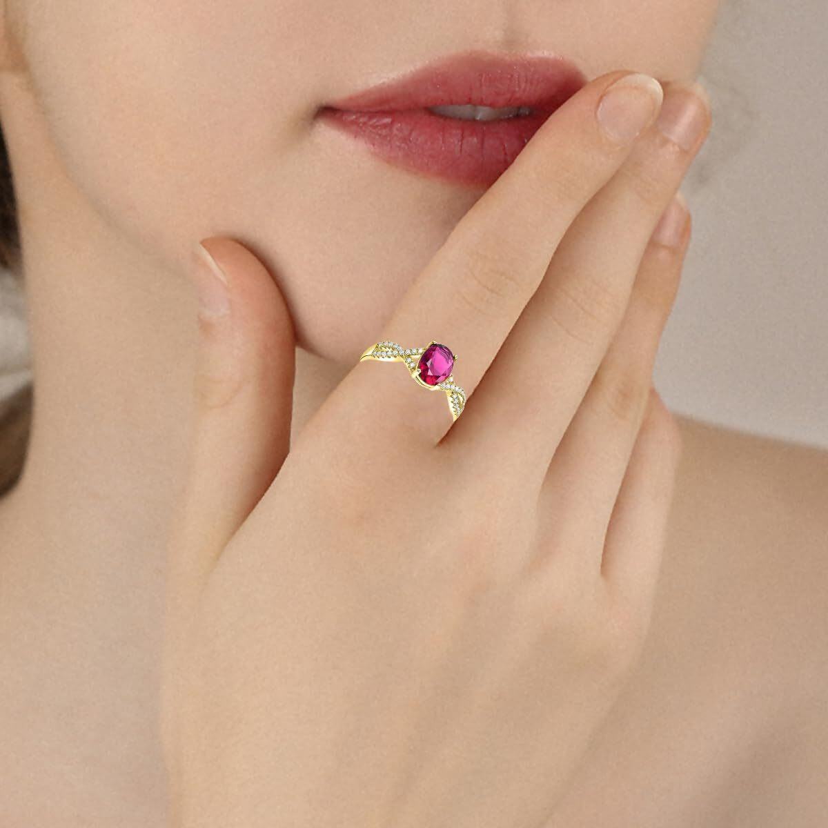 10K gouden granaat kubieke zirkonia ring-2
