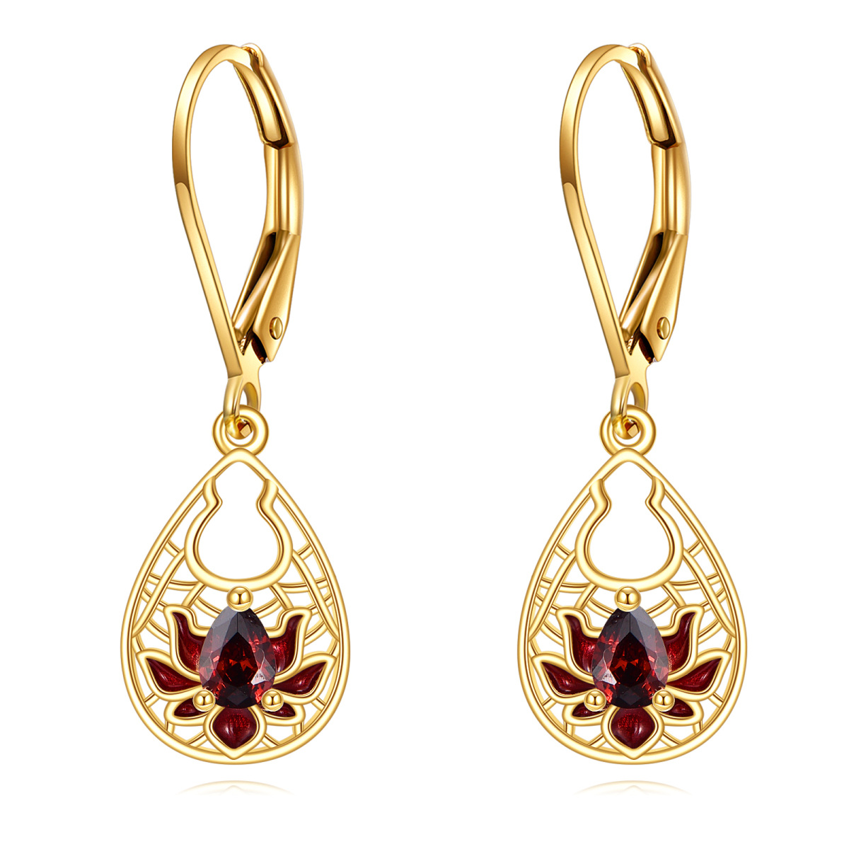 10K Gold Garnet Snowdrop Drop Earrings-1