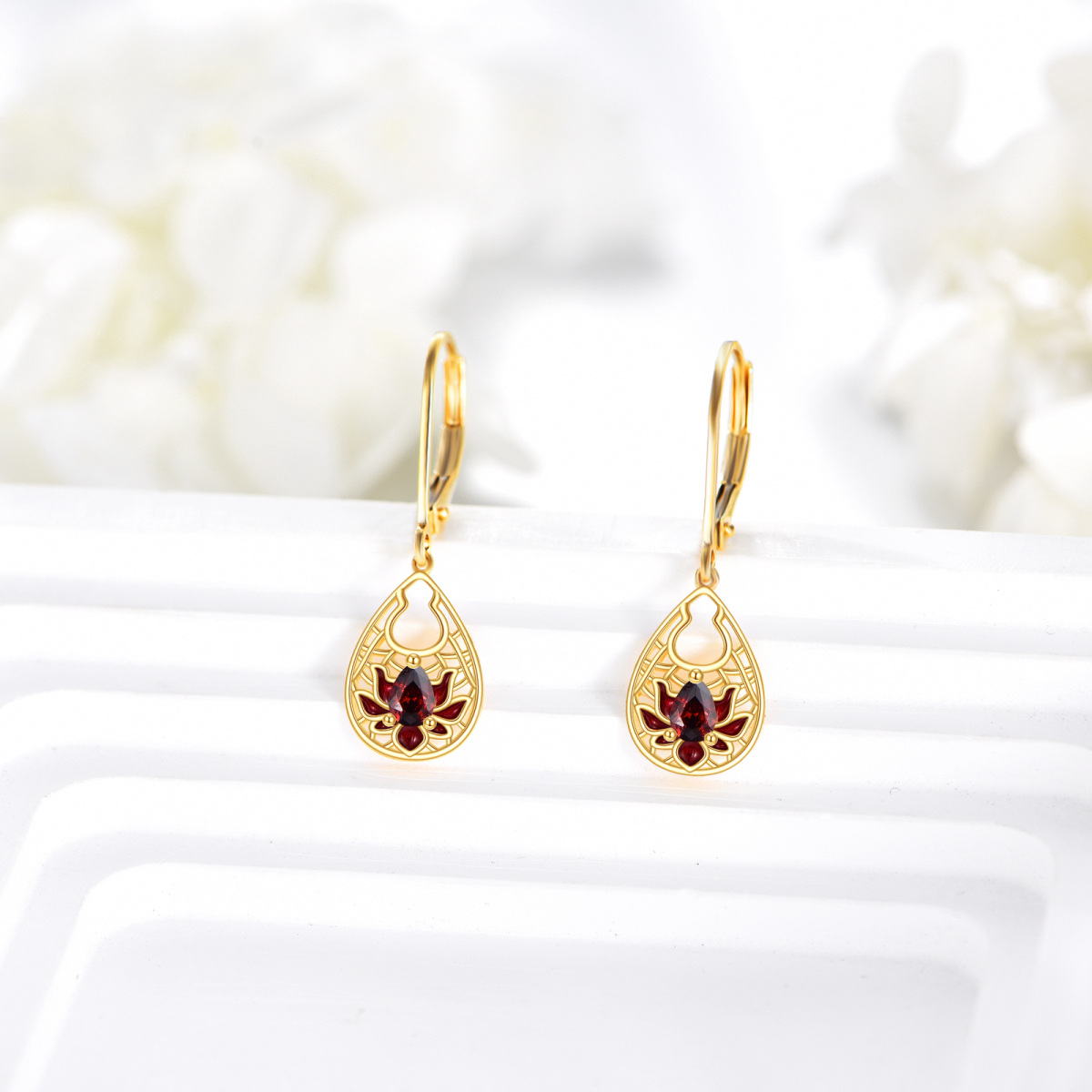 10K Gold Garnet Snowdrop Drop Earrings-3