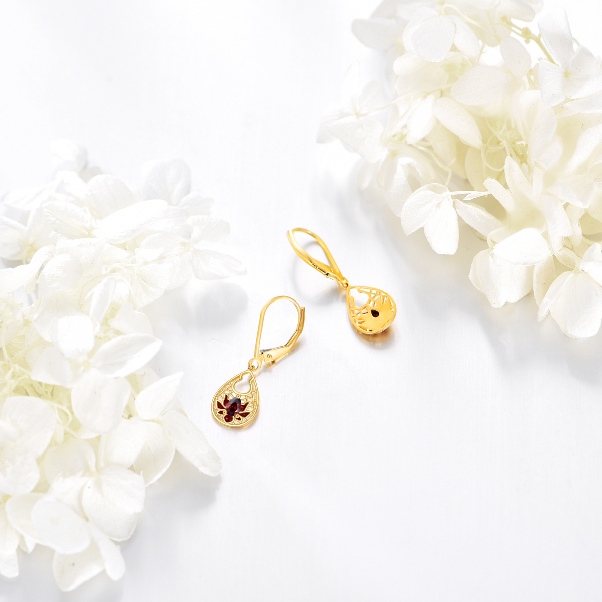 10K Gold Garnet Snowdrop Drop Earrings-4