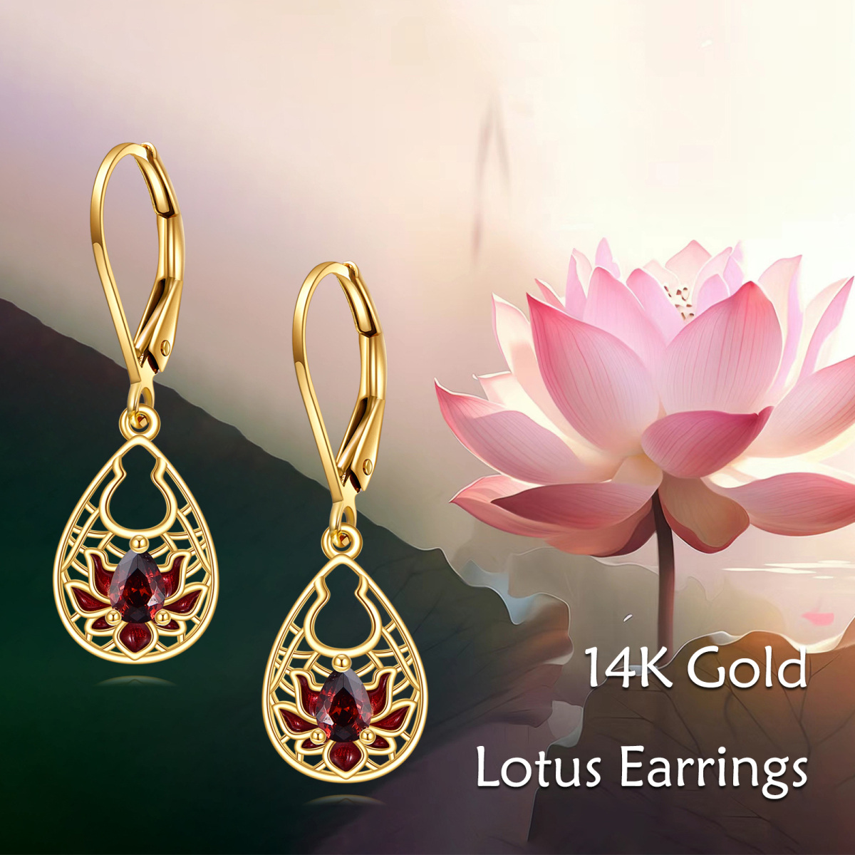 10K Gold Garnet Snowdrop Drop Earrings-6