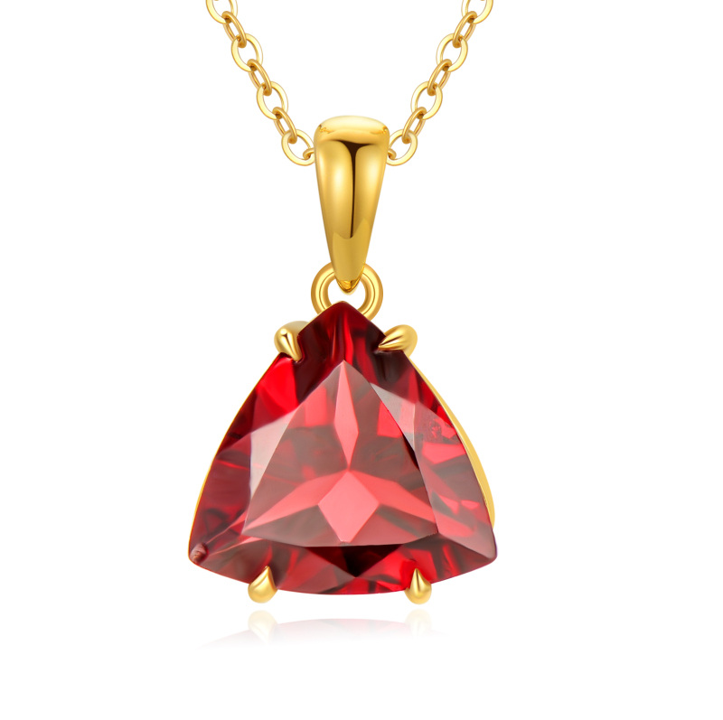 10K Gold Garnet Triangle Pendant Necklace-6