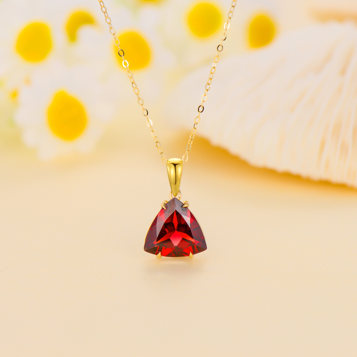 14K Gold Garnet Triangle Pendant Necklace-4