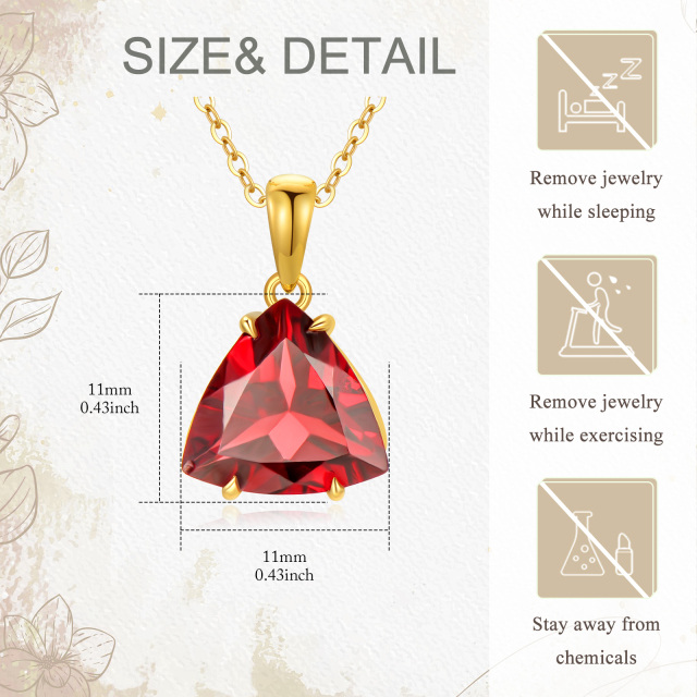 14K Gold Garnet Triangle Pendant Necklace-6