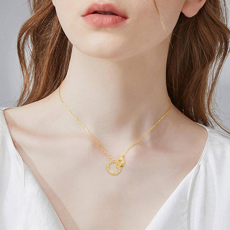 10K Oro Cubic Zirconia Generación Anillo Colgante Collar-2