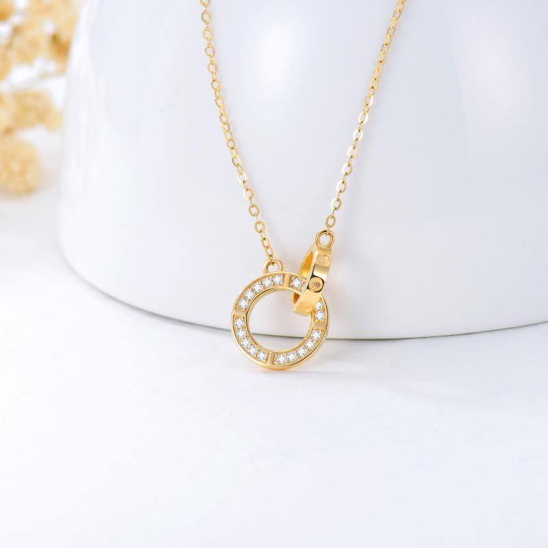 14K Oro Cubic Zirconia Generación Anillo Colgante Collar-3