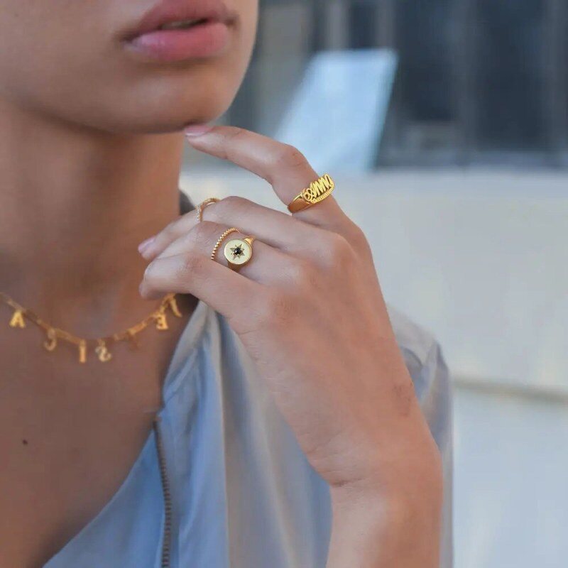 Anillo apilable con puntos brillantes de oro de 14 quilates-2