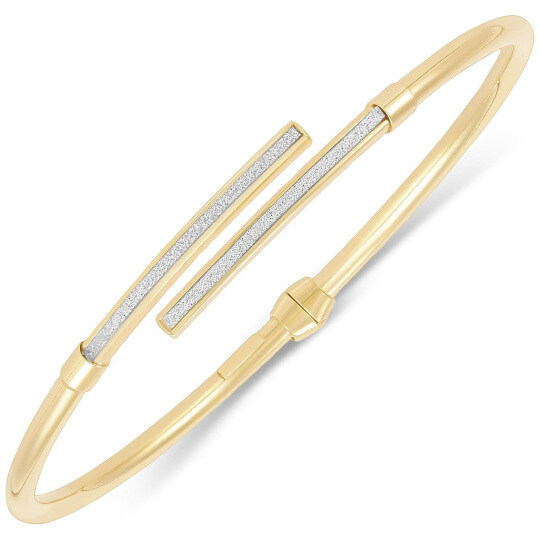 14K Gold Glitter Polished Bypass Bangle
