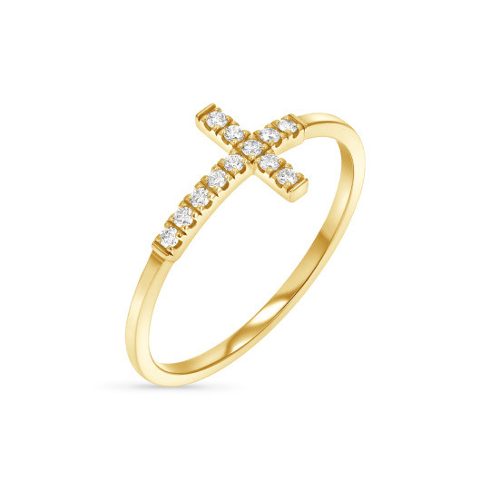 Anillo apilable de cruz con pavé de oro de 14 quilates