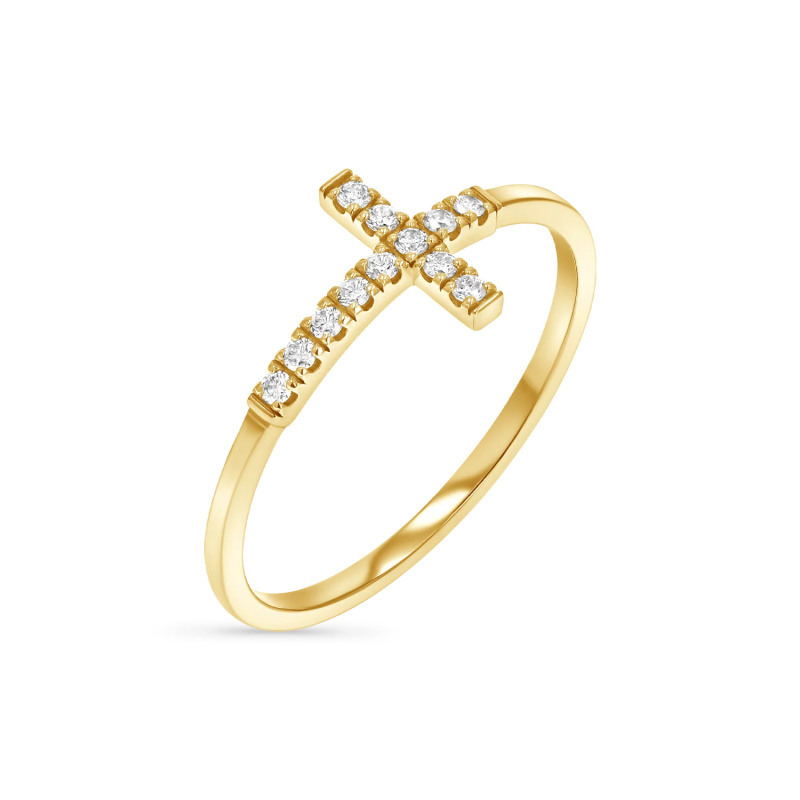Anillo apilable de cruz con pavé de oro de 14 quilates-4