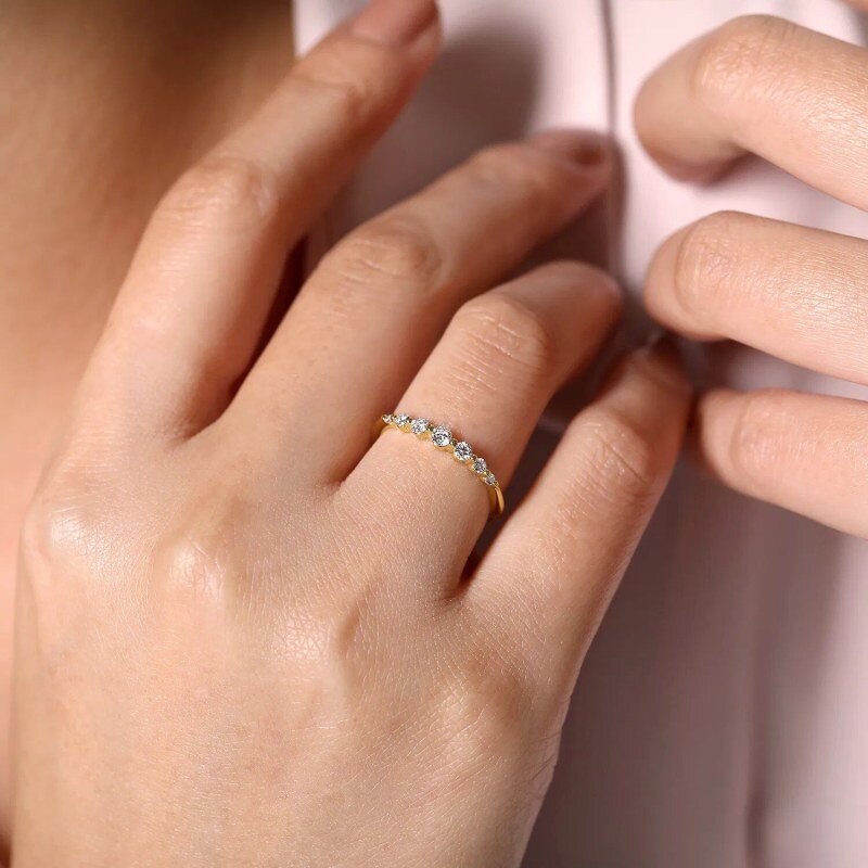 14-Karat-Gold-Graduierender Einzelzahn-Band-stapelbarer Ring-2